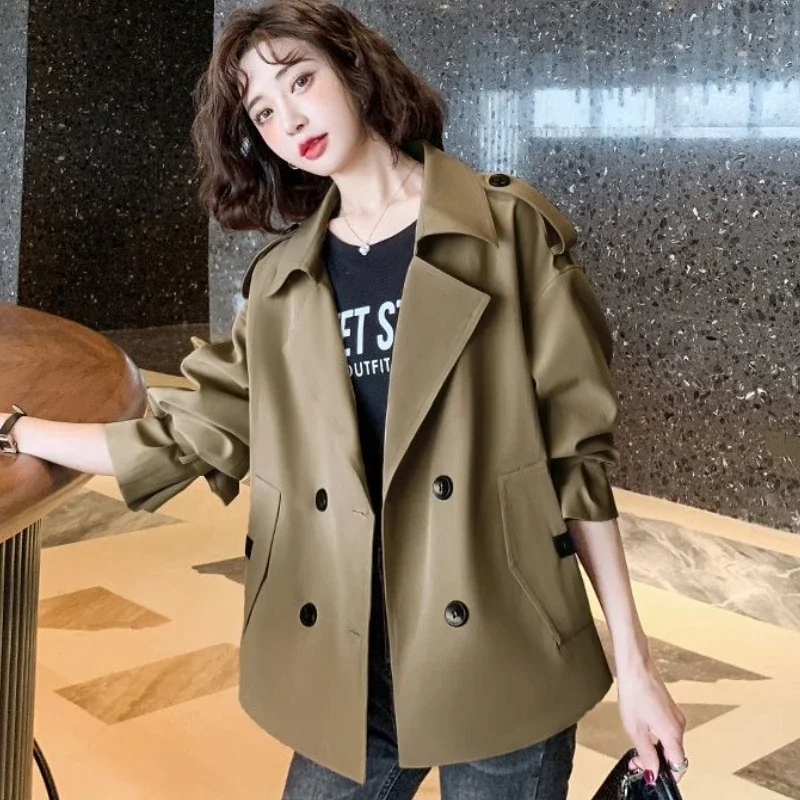 

Trench Women Solid Long Sleeve Spring Loose Casual All-match Fashion Office Lady Vintage Simple Streetwear Cozy Popular