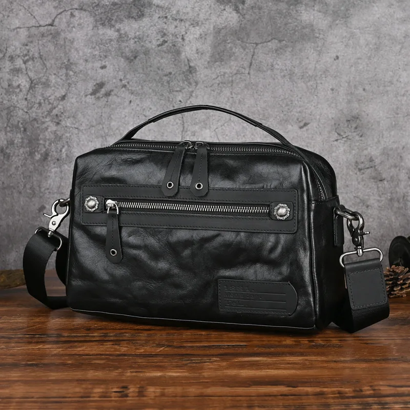 trendy new products, real cowhide large-capacity shoulder bags, hand-scratched vegetable tanned messenger bags