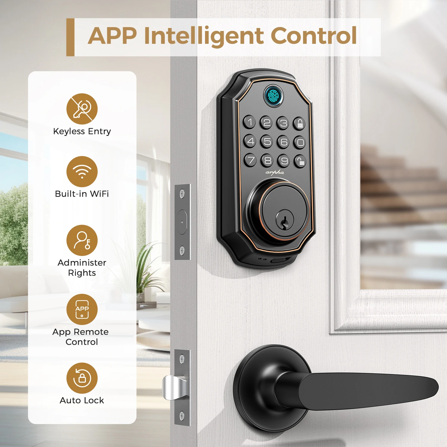 قفل الباب الذكي أرفا ‎ D280W مجموعة واي فاي قفل ذكي 50 بصمة و100 رمز PlN أقفال الأبواب عمر البطارية الطويل قفل إلكتروني