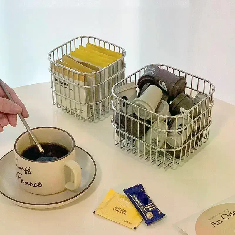 Stainless Steel Desktop Organizer Small Sundries Bucket - Cosmetic Makeup Storage Box Office Workstation Pen Holder