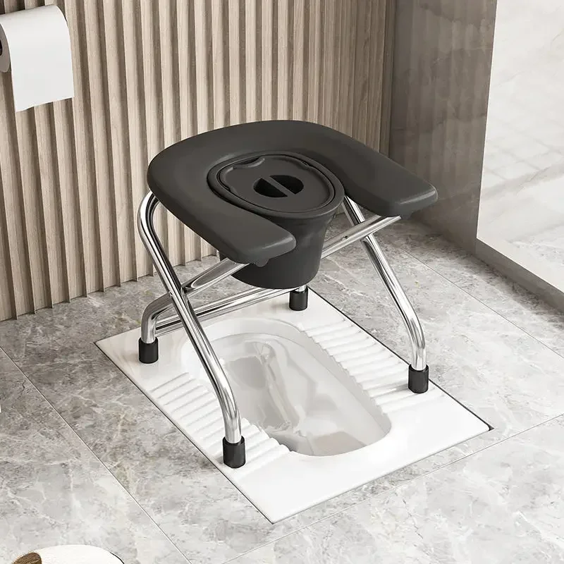 Folding U Plate Sitting Chair Stool Pregnant Elderly Toilet Seat Stool Chair Stainless Steel Toilet Stool Squat Sit Toilet