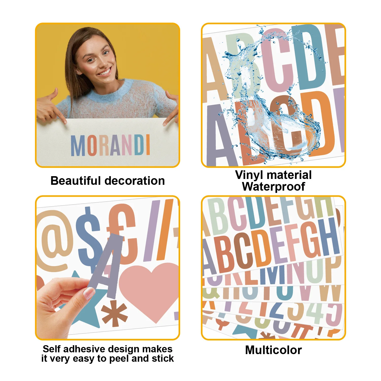 6pcs Morandi Cor Carta Papelaria Etiqueta DIY Diário Decoração Impermeável Adesivos Letras Inglês Alfabeto Adesivos 2.5 Polegada