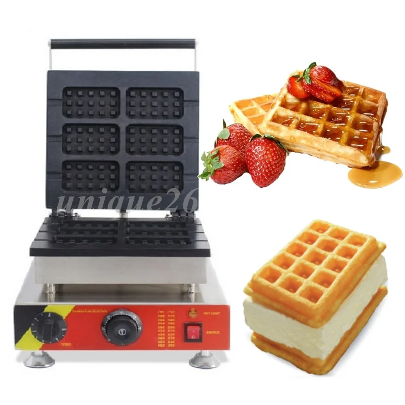 

Stainless Steel Electric 6pcs Square Shape Lolly Waffle Making Machine 220V/110V Gelato Panini Press Maker Sandwich Equipment