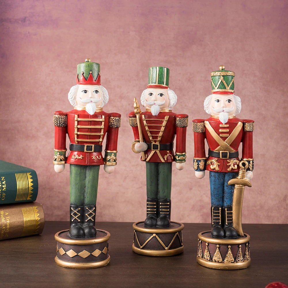 Vilead 24cm Resin Nutcracker Soldier Puppet Figurines Christmas Decoration Interior Living Room Decor Accessories New Year Gift