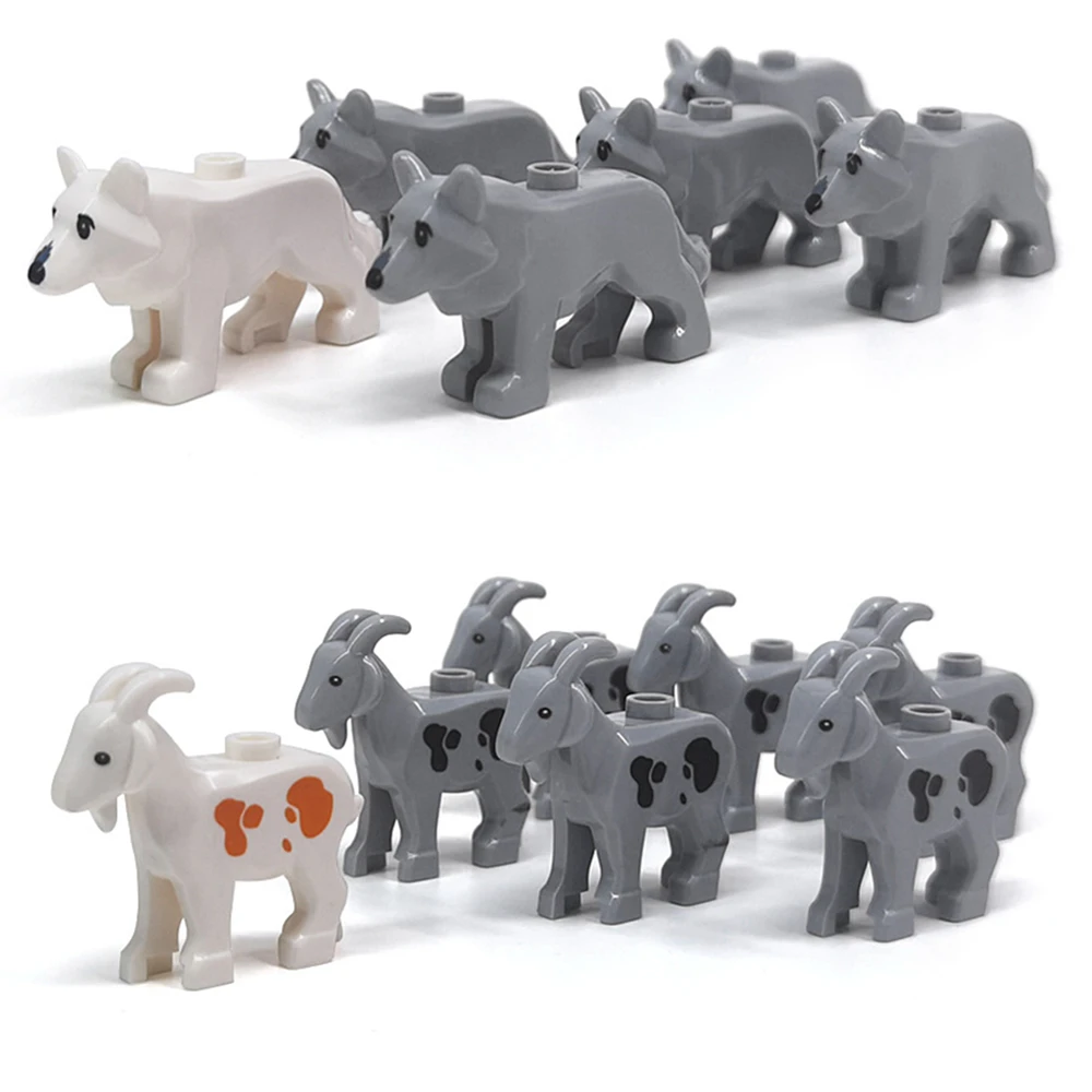 Animales del zoológico mundo cabra lobo Animal bloques de construcción juguetes adornos de escritorio ladrillos regalo para niños