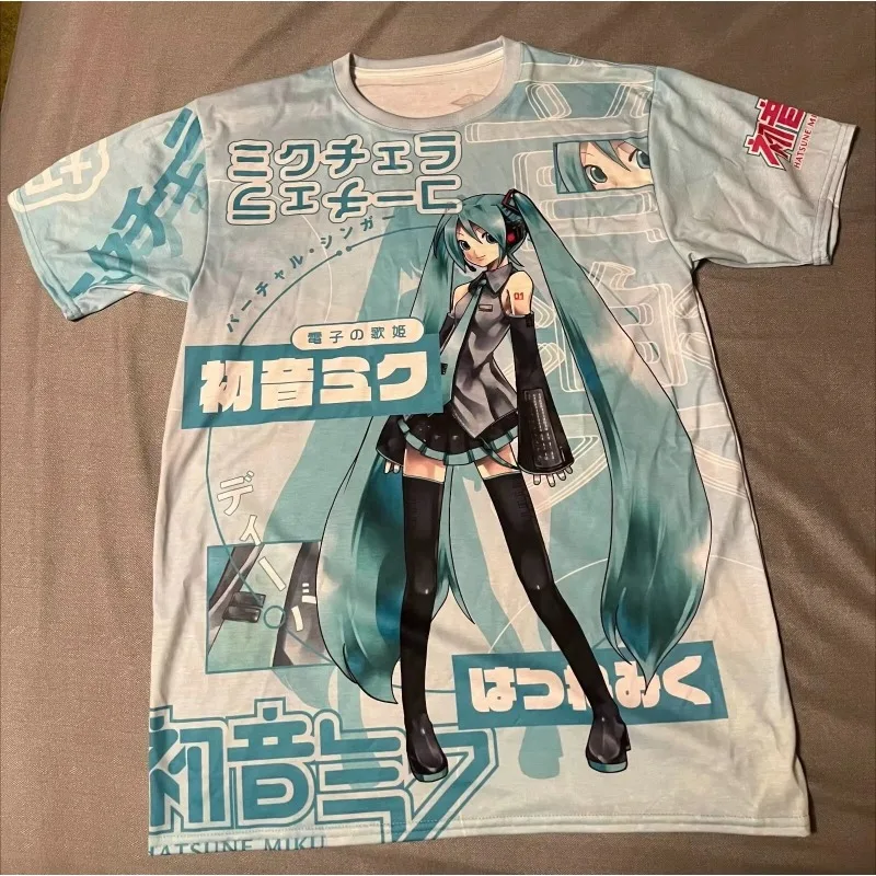 2026 Trendy Miku Hatsune Retro Cosplay T-shirt Men's Oversized 3D Printed Short-sleeved Family Unisex Children's Sports Shirt