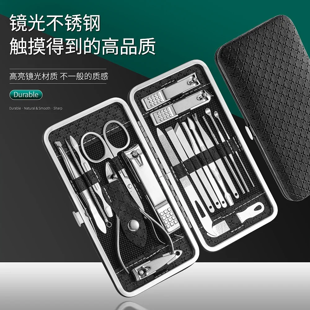 16Pcs Manicure Pedicure Kit, Nail Clippers Set with Slanted Cutters, Ear Spoon, Multi‑Functional Nail Care Tools for Home Travel