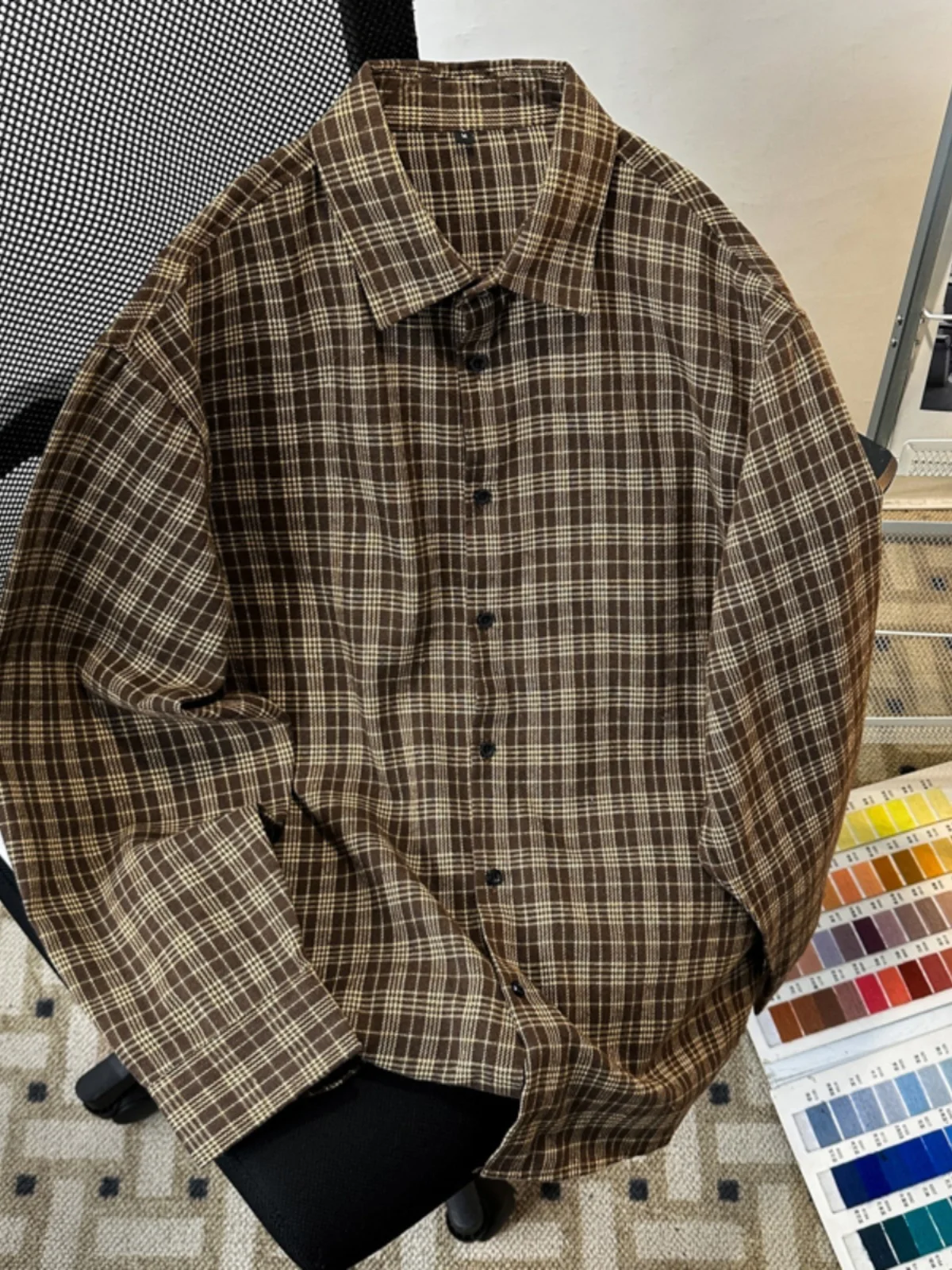 

Retro American Vintage Plaid Long Sleeve Loose Men's Shirt Casual Autumn Winter Trendy All-Match Outerwear Youth Fashion