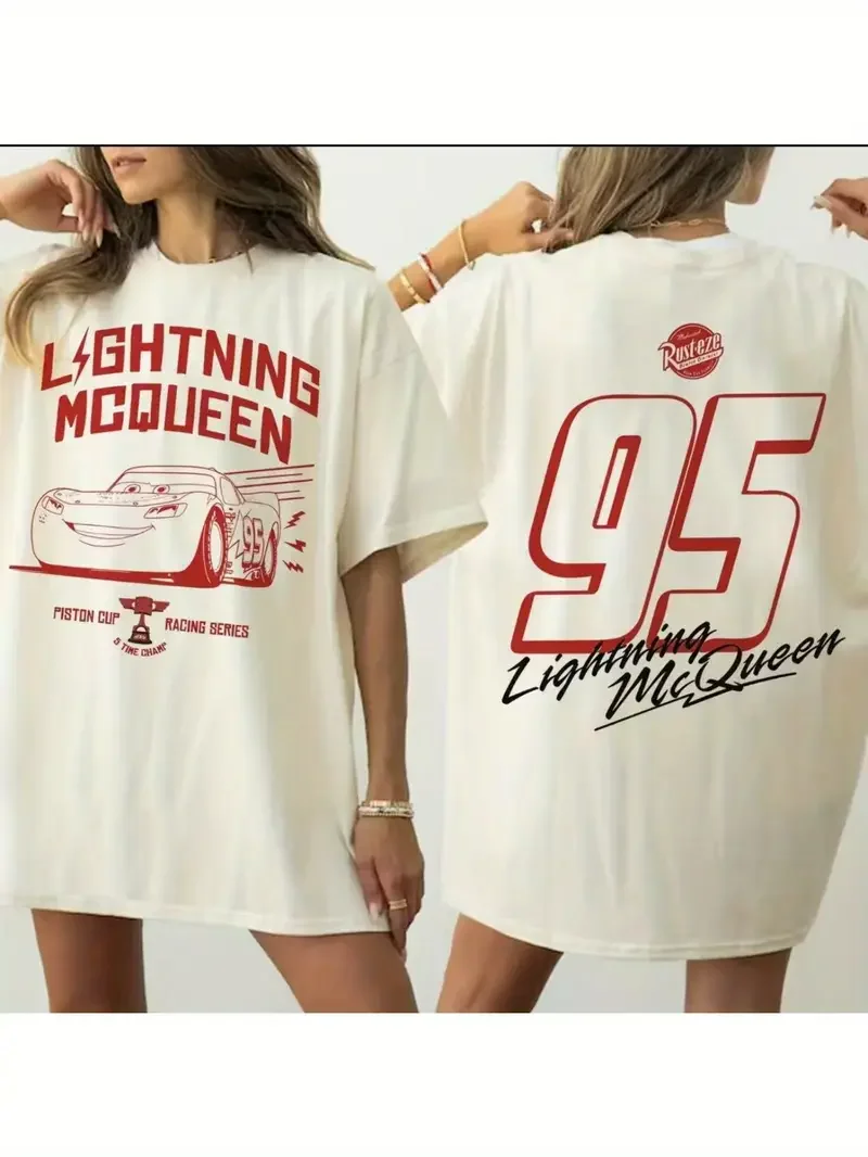 زوجين ريترو الشارع الشهير الأعلى ديزني تي شيرت البرق ماكوين سيارة المحملة القطن عارضة قصيرة الأكمام مناسبة لكل من الرجال النساء #2