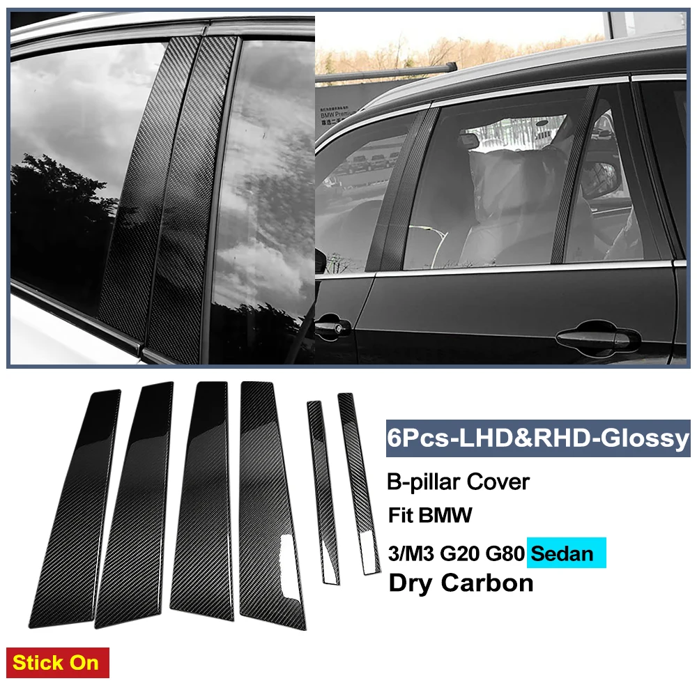 Fit BMW 3 Series G20 M3 G80 Sedan Real Dry Carbon B-pillar Trim Window Pillar Post Decal Car Exterior Styling Tuning Accessories