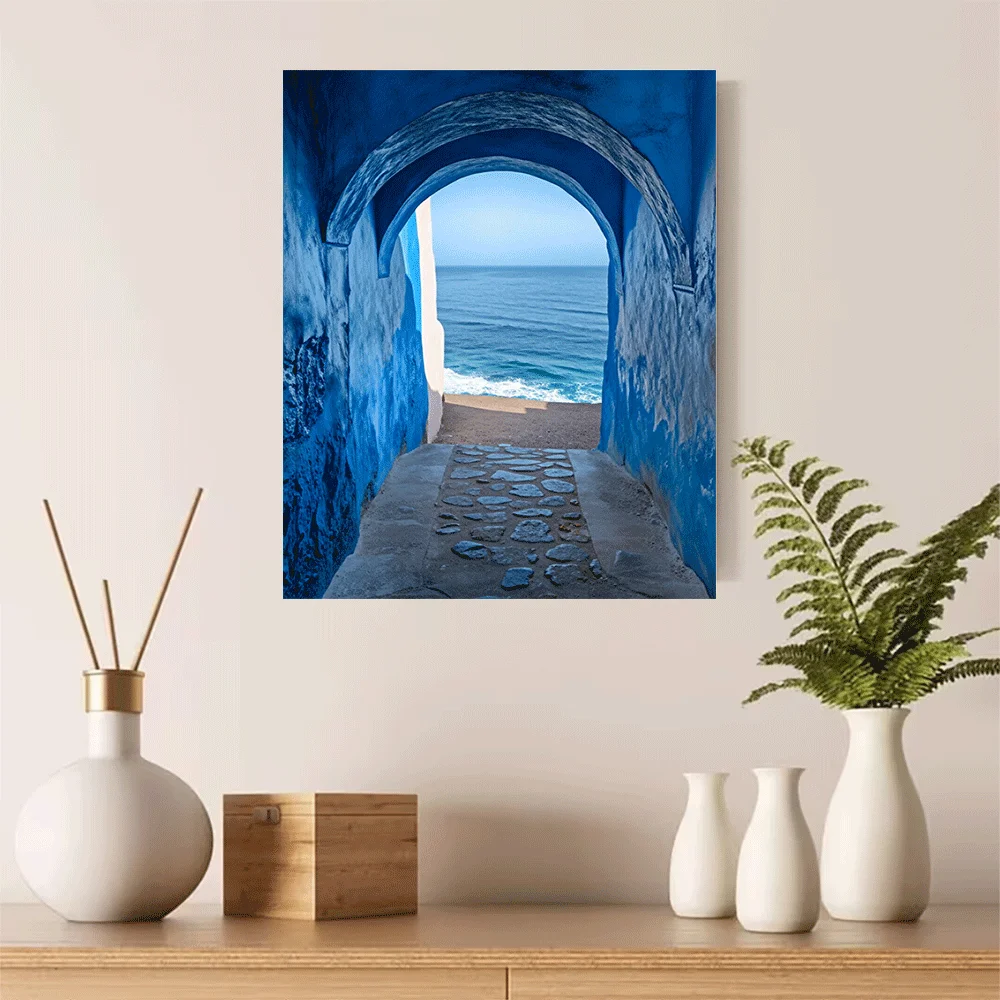 Affiche en toile sans cadre, vue sur la côte, arche bleue, sentier de la mer méditerranéenne, impression artistique, été, 1 pièce