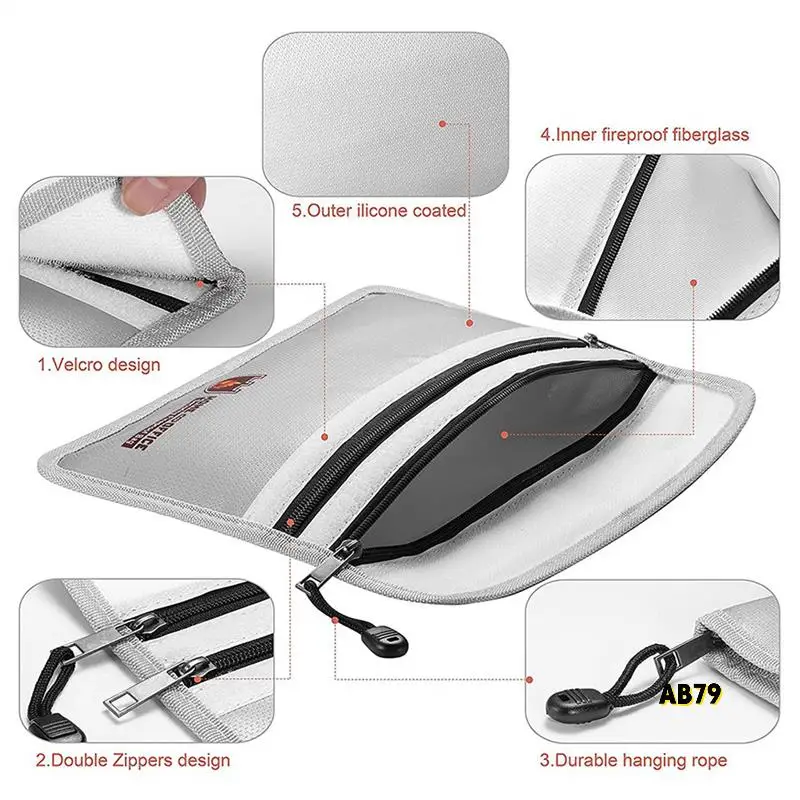 6X 내화 문서 가방, 지퍼가 달린 방수 및 내화 돈 가방, 여권 요법에 대한 내화 안전 보관 주머니.