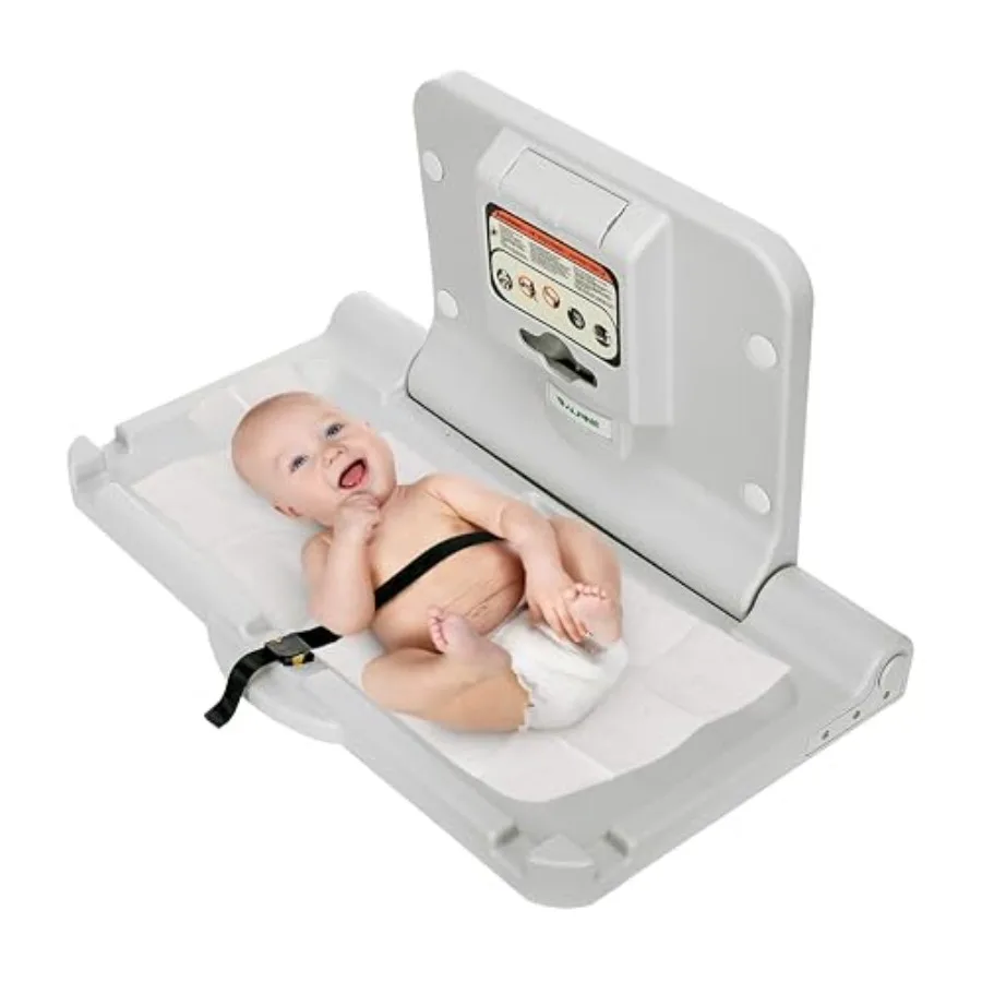 

Alpine Wall Mounted Baby Changing Station - Horizontal Baby Changing Table Foldable Diaper Tables with Safety Strap for Commerc