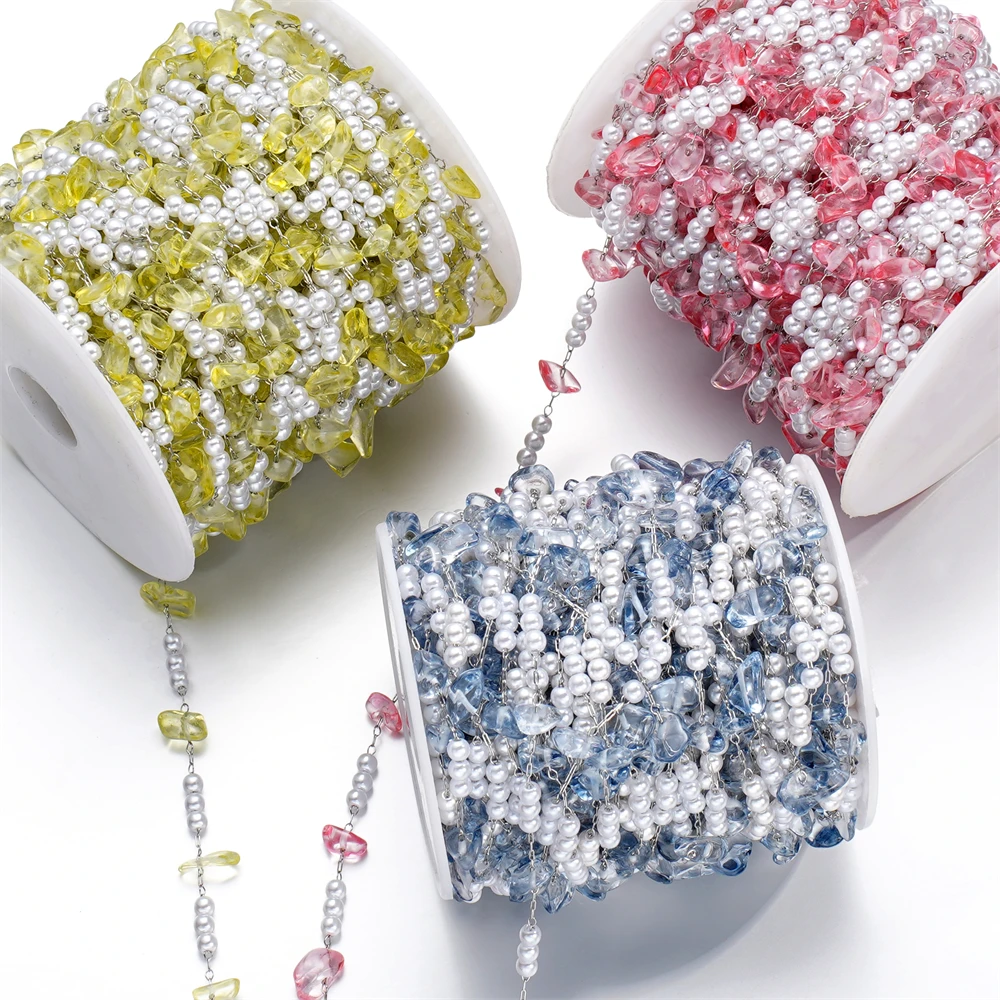 1Meter Crystal Glass Stone and Imitation Pearl Beads Chains Stainless Steel Findings for Bracelet Necklace Jewelry Making