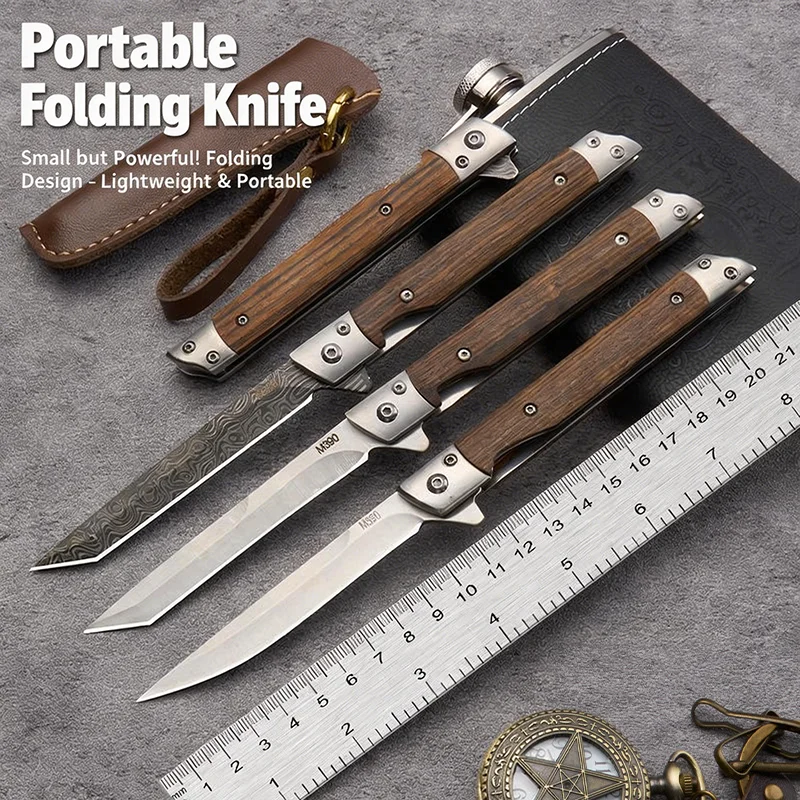 High-end Damascus Pattern Folding Knife - Multi-purpose Outdoor Camping Quick Open Pocket Knife - Stainless Steel Folding Knife