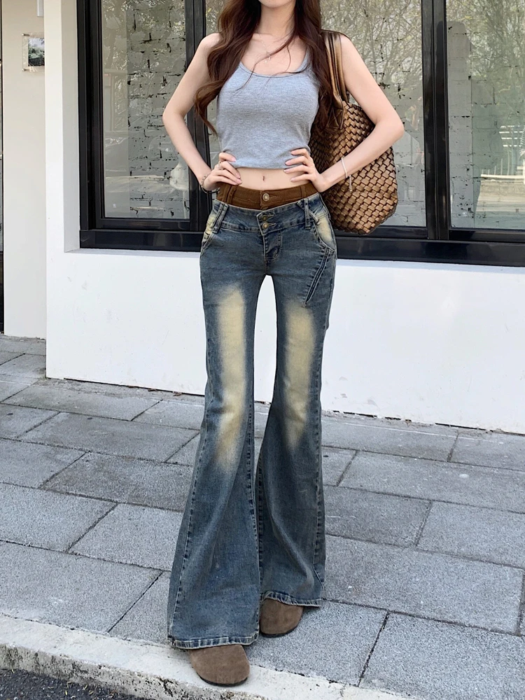 

High Waist Patchwork Washed Denim Long Pants Women's Fashion Slim Fit Spring Season Blue Color Ladies Premium Feeling Summer ...