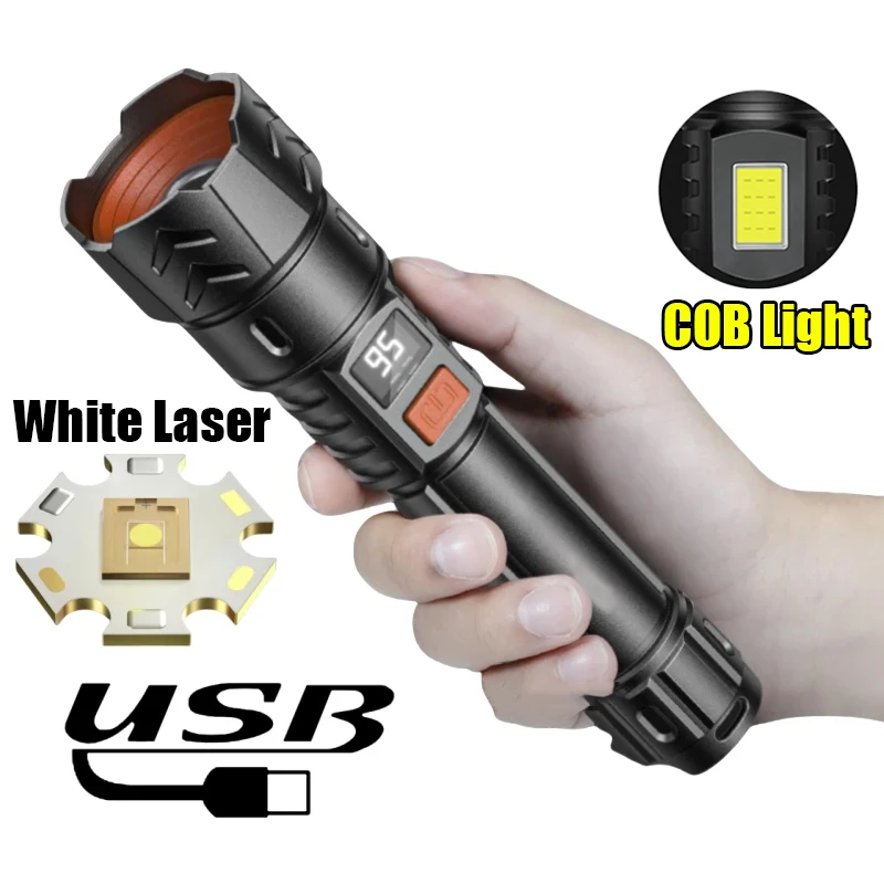 High Strong Power Led Flashlights Telescopic Zoom Torch Built in Battery Usb Rechargeable with Display Outdoor Camping Lantern