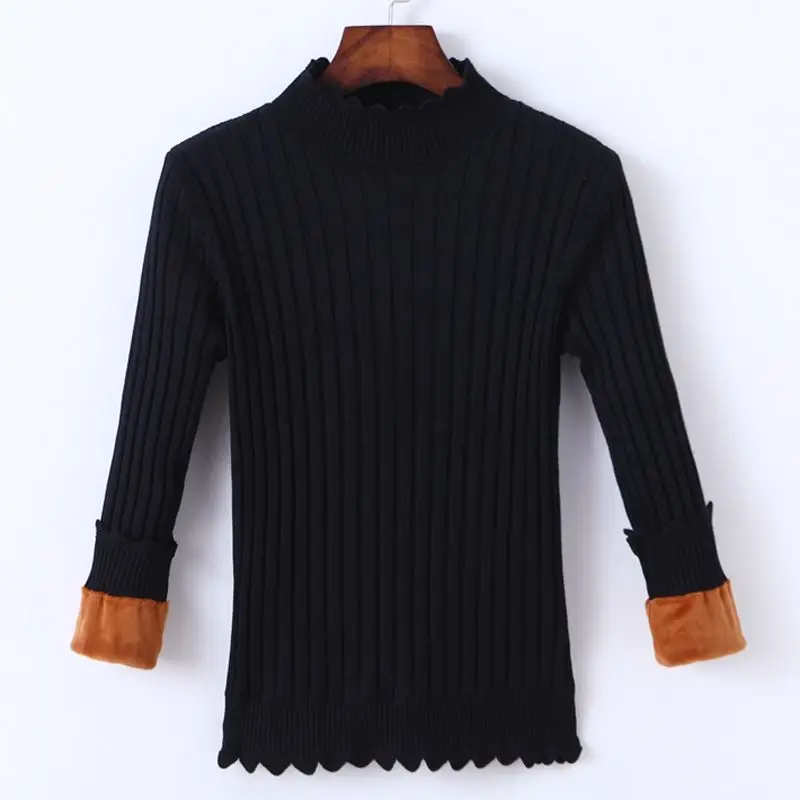 Autumn and Winter Padded Sweater Women Thickened Pullover Half High Neck Slim Knit Sweater Bottoming Shirt Warm Tops