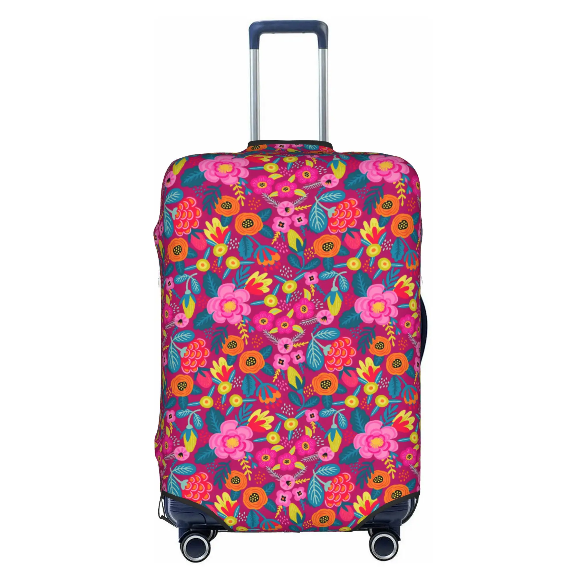 Nordic Folk Art Abstract Flowers Luggage Cover Protector Funny Scandinavian Folk Art Travel Suitcase Covers for 18-32 Inch