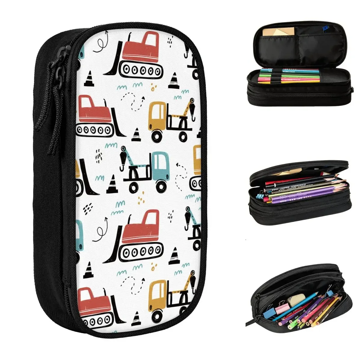 Construction Transport Cartoon Pencil Cases Excavators Trucks Pen Holder Bags Student Big Capacity School Supplies Pencilcases