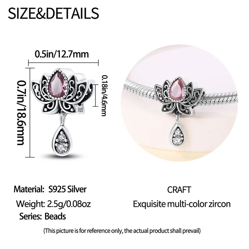 2024 Hot Sale Retro Style Lotus Shape Charm Beads Fits Pandora Original Bracelet Women Silver Pendant Beads DIY Jewelry Gift