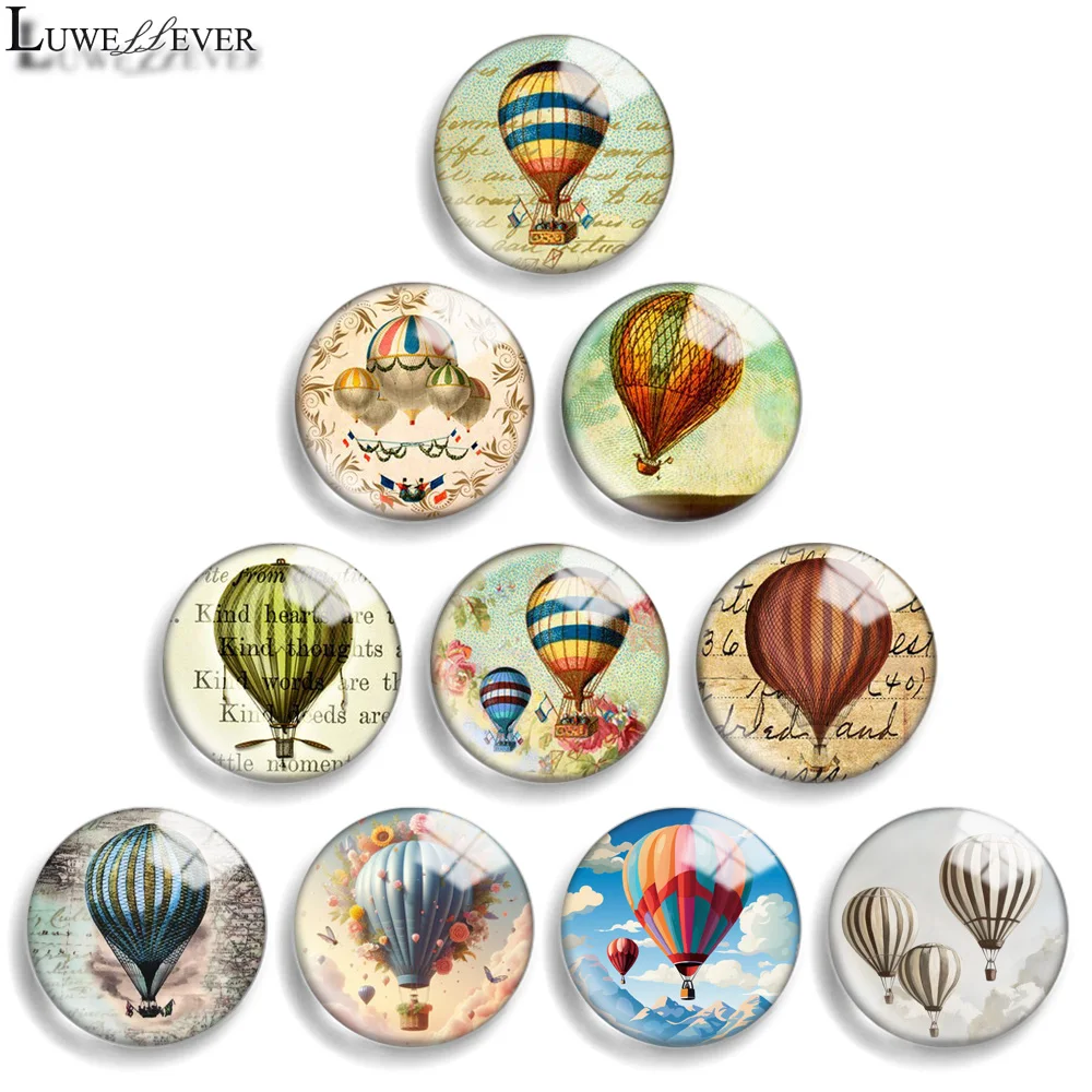 12mm 10mm 20mm 25mm 30mm 40mm 921 Air Balloon Mix Round Glass Cabochon Flat Jewelry Finding 18mm Snap Button Charm Bracelet