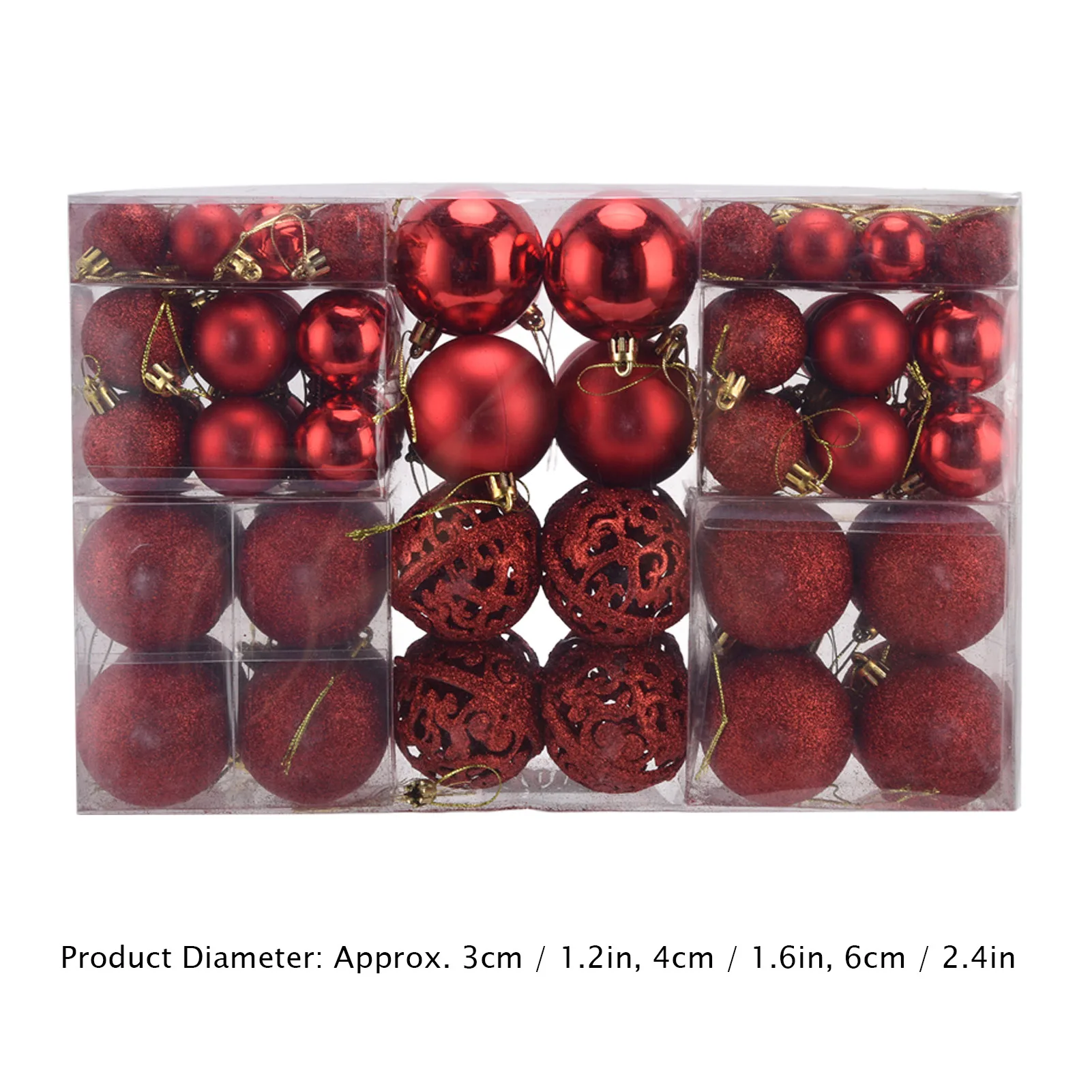 Shatterproof Christmas Ball Ornamentos, Hanging Balls, Tree Party Decoration, vermelho, 100pcs