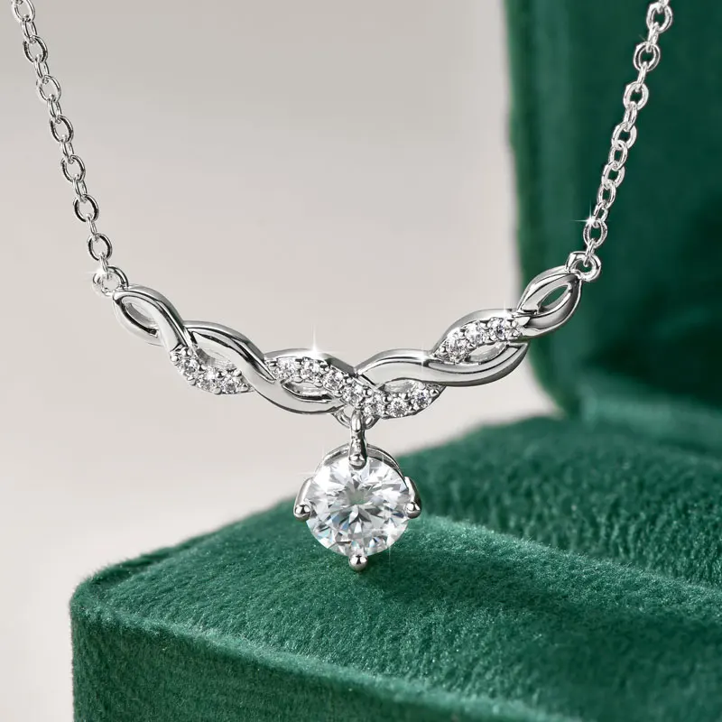 OXTAO Certified Moissanite Infinite-Style Necklace 6.5mm D VVS1 for Women 14K Gold Filled Clavcle Chain Pendant Necklace Jewelry