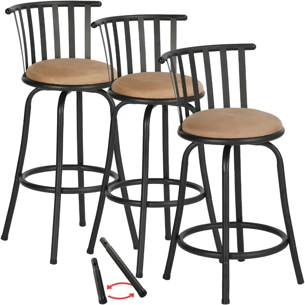 

Bar Stools Swivel Set of 3, Adjustable Counter Height Low Back with Footrest, Armless Bar Chairs with Interchangeable Leg