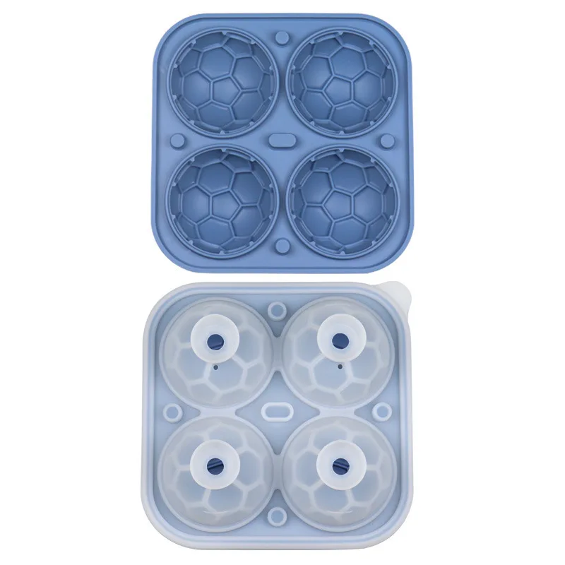 4Grids Silicone Ice Grid Football Ice Cube Mold With Cover Large Ice Cube Maker For Whiskey Cocktails Kitchen Bar Tool Accessory