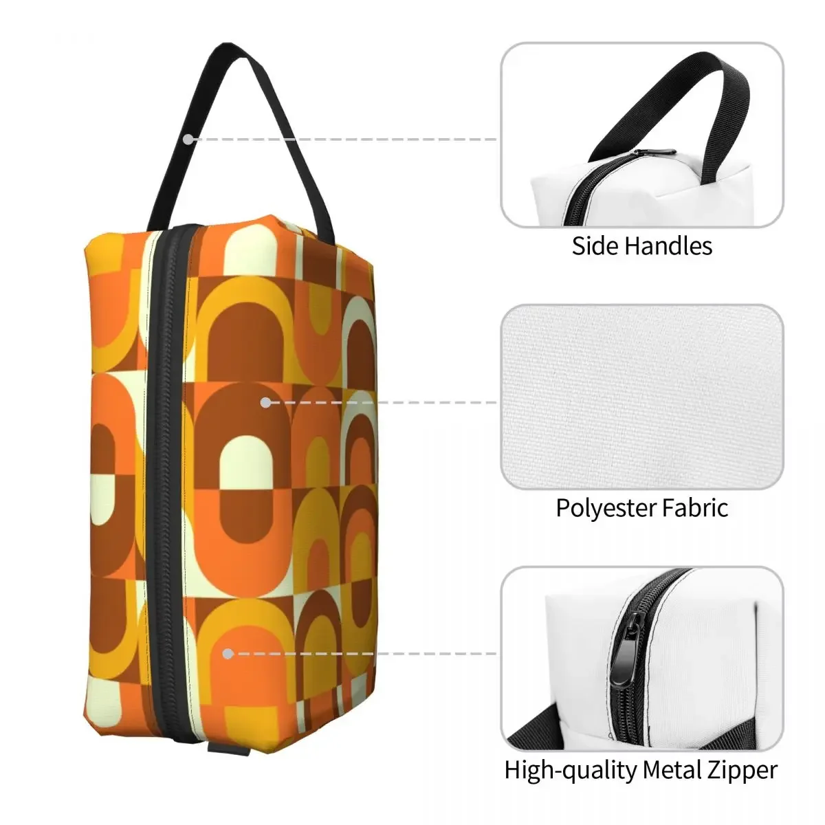 Custom 70s Pattern Retro Inustrial In Orange And Brown Tones Toiletry bag Fashion Geometric Colorful Cosmetic Makeup Organizer