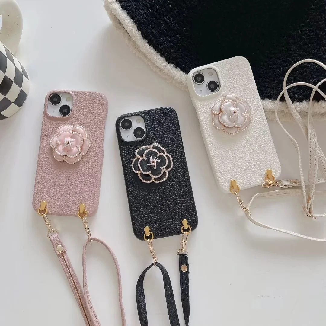 

"Luxury 3D Camellia Aesthetic Design iPhone Case with Crossbody Long Strap-Stylish & Secure For iPhone 11 12 13 14 15 16 Promax