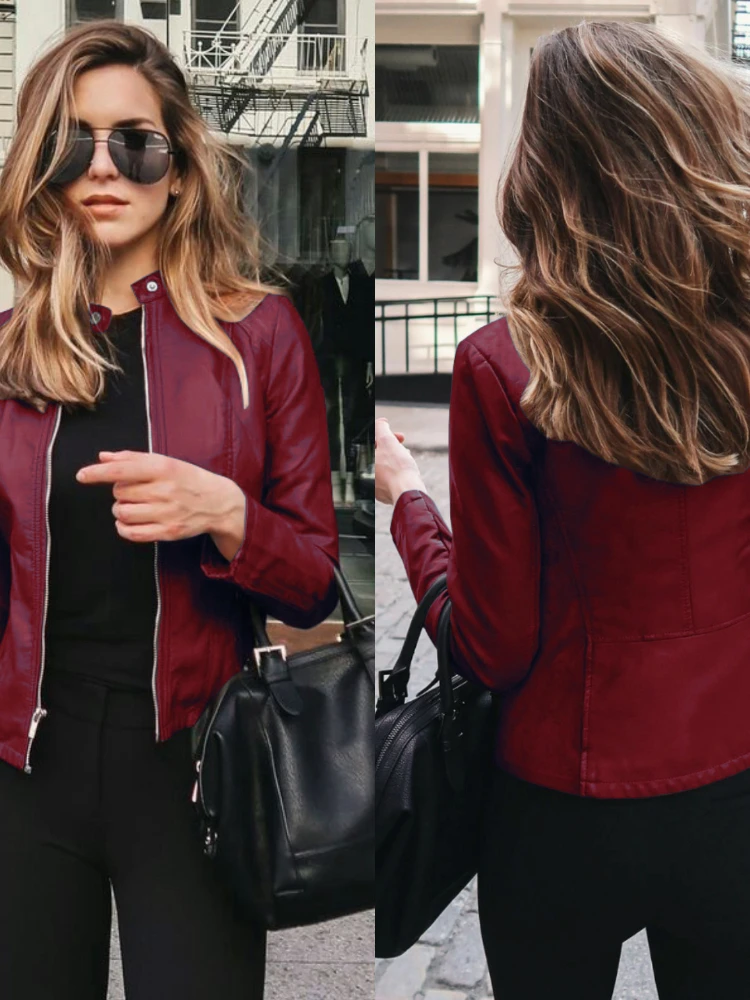 Jaqueta de couro PU feminina, terno feminino, blazer com explosão, novo, outono e inverno