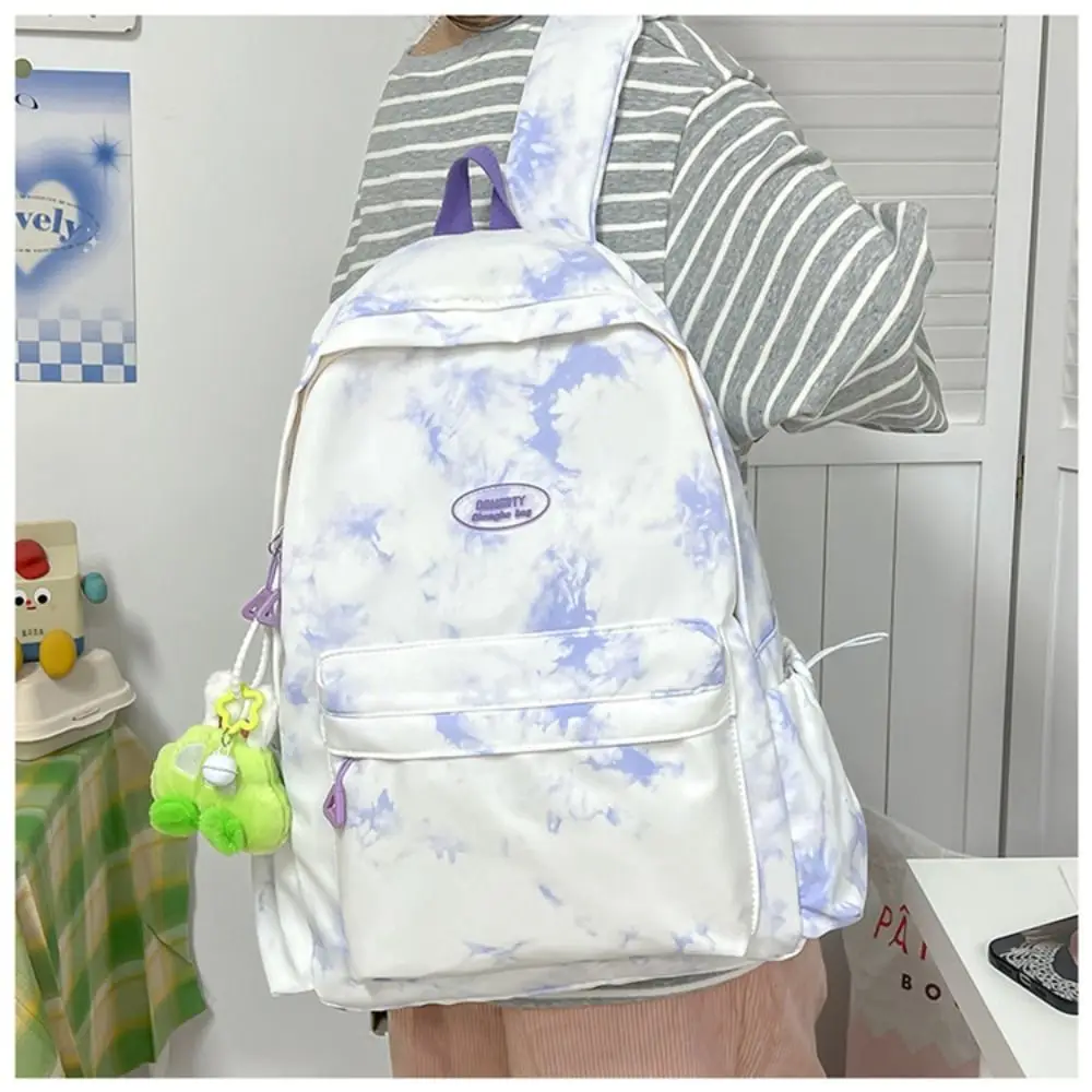 Nylon Japanese Tie-dye Bag with Pendant High Quality Preppy Style Backpack Middle School Students 5 Colors Large Capacity Bag