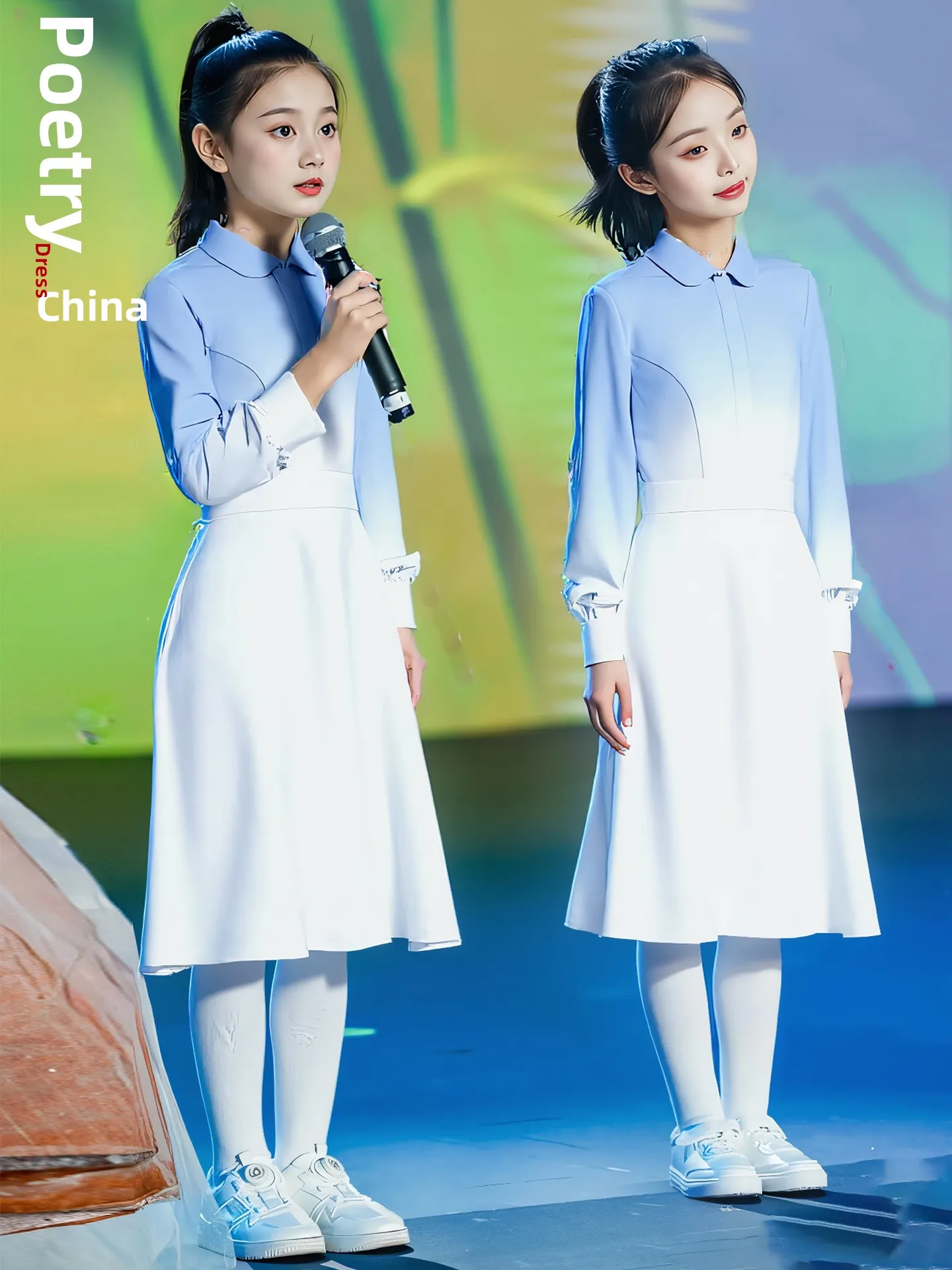 

Детский патриотический хоровой костюм для выступлений, для девочек начальной школы, синий, для церемоний и песен, красный, для выступлений