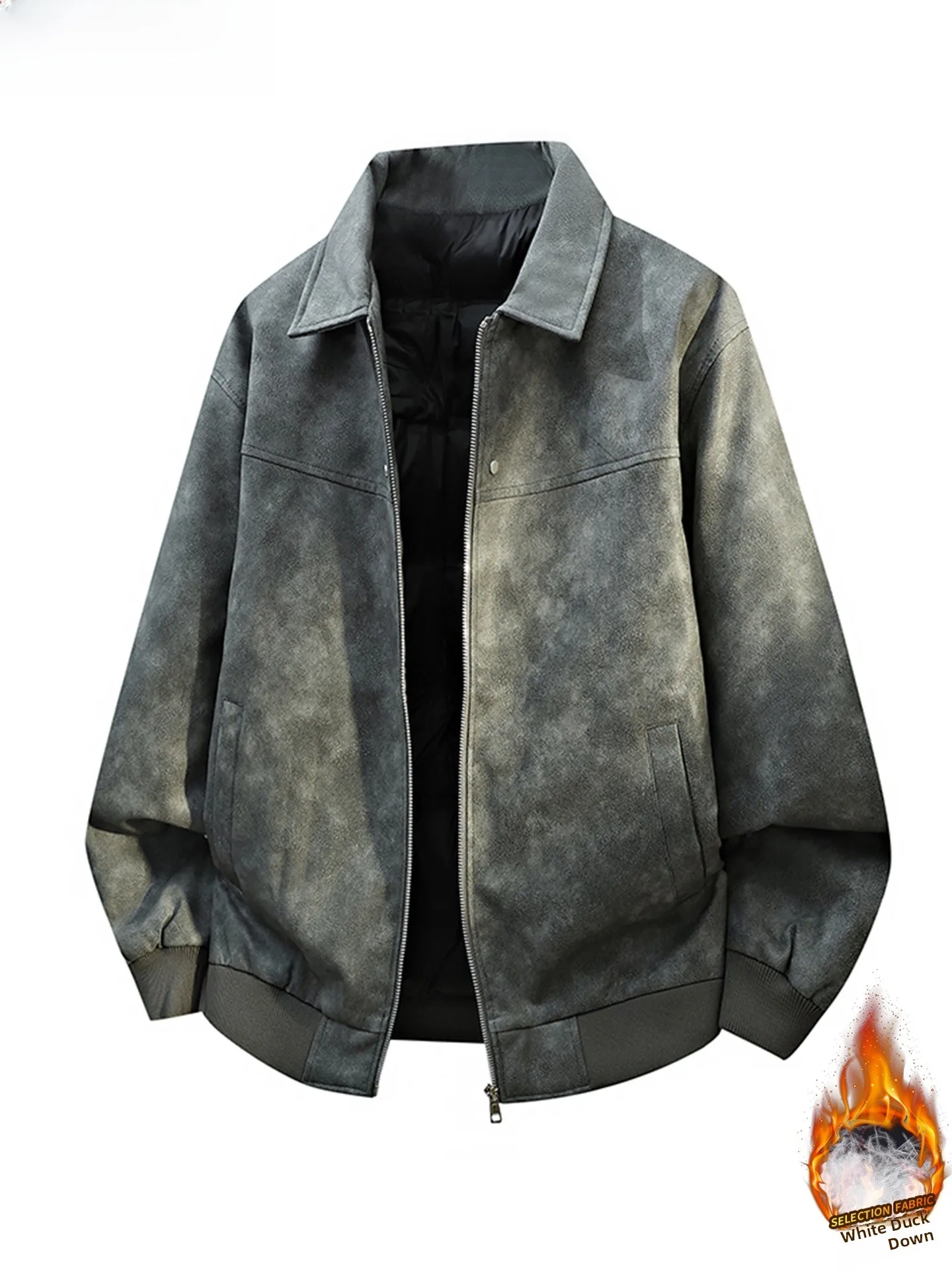 

WASSUP VALS American Retro Thiened PU Leather Jaet down Jaet Men Winter Large Size Warm Outerwear Casual Sle Zipper C...