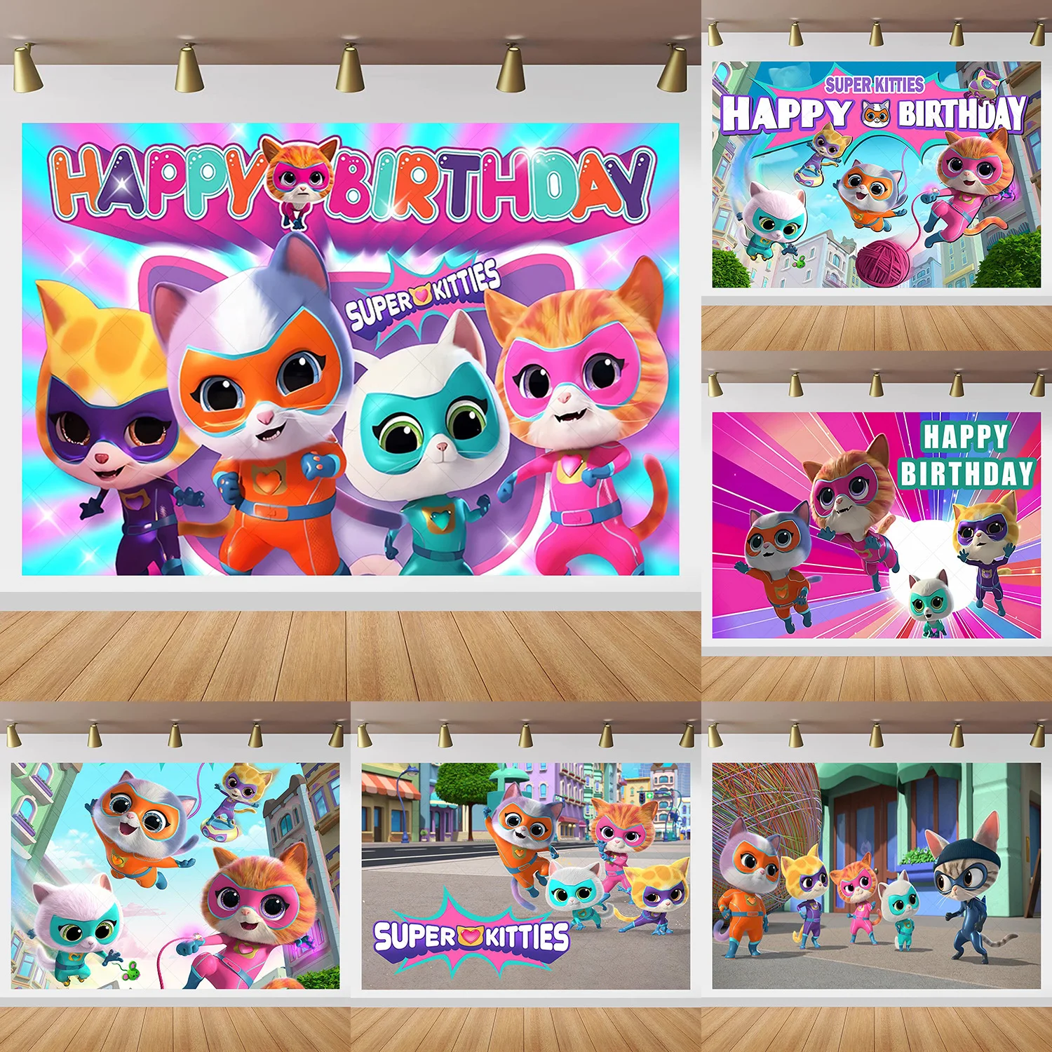 

Фон для дня рождения Disney Super Kitties, баннер для супер котенков, принадлежности для дня рождения, фон для фотосъемки Super Kitties