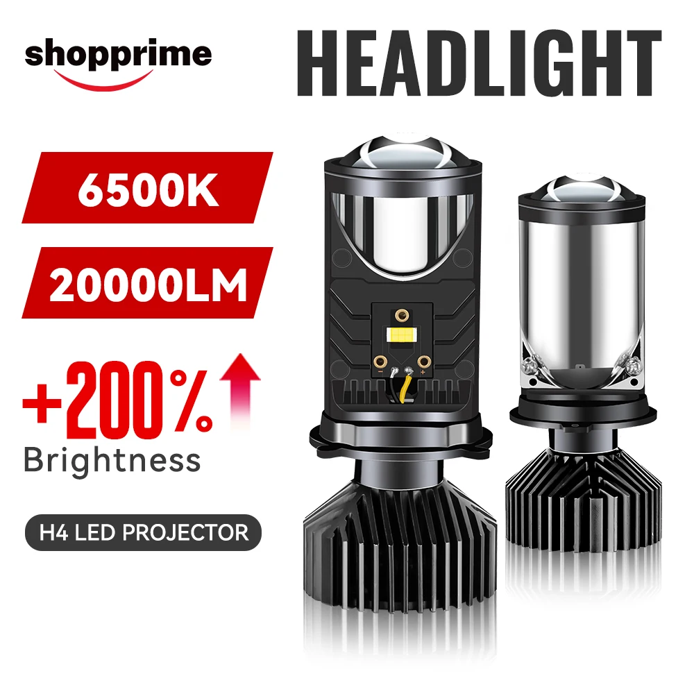 Y6 H4 LED Projector Headlight Bulbs 90W Bi LED Lens with Fan Cooling H4 Mini Projector Lens Automobile Hi Lo Beam Bulb 6000K 12V