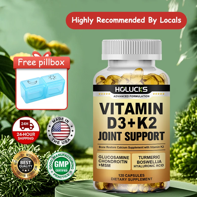 

HOLUCKS Vitamin D3+K2 Joint Support Capsules, with Glucosamine Chondroitin, Support Joint Flexibility, Mobility & Strong Bones
