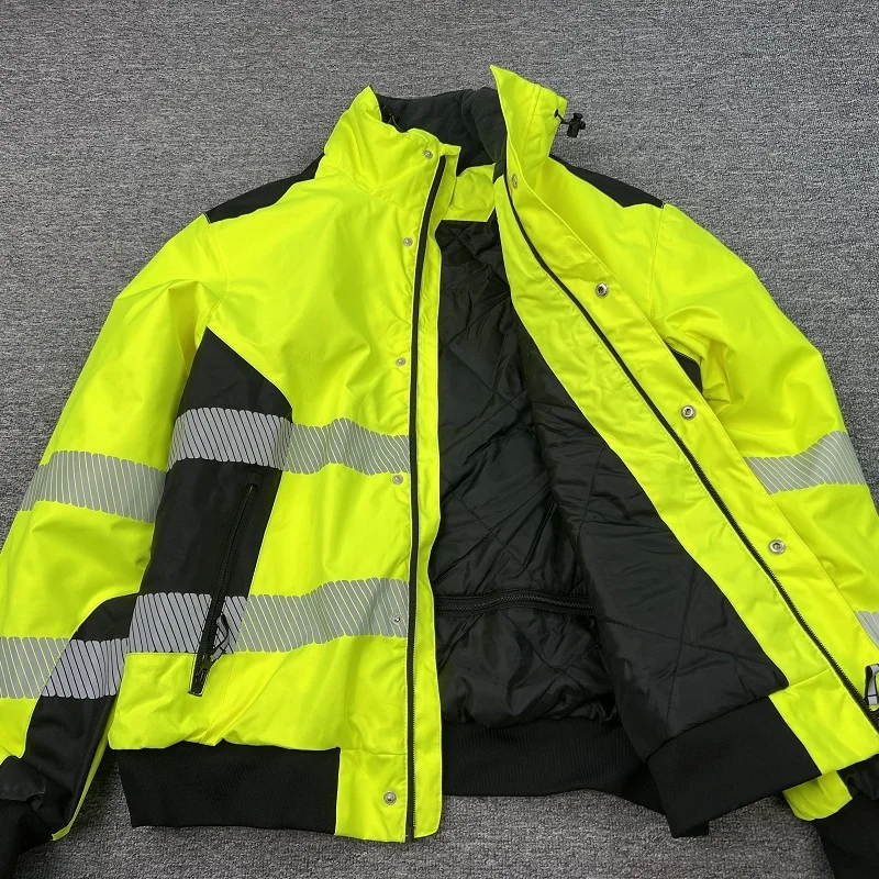 Men's Winter Jaet Windproof Waterproof Cotton Reflective Strip Outdoor Work Riding Jaet Coat Stand Fit Long Sve Zipper