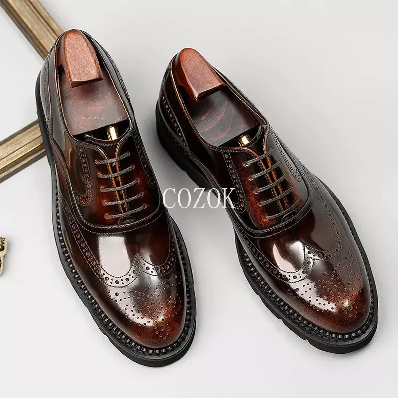 

2024 NEW Matte Men's Leather Shoes European Carved Business Dress Wedding Shoes Suit Cow Patent Leather Gift