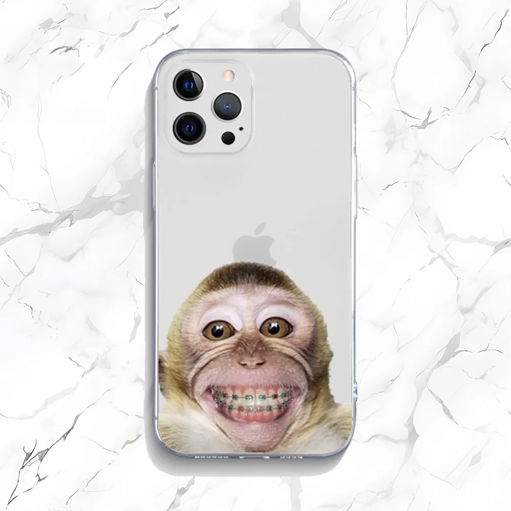 Monkey Sipping Caprisun Meme Phone Case For iPhone 15,14,13,12,11 Plus,Pro,Max,XR,XS,X,7,8 Plus,SE,Mini Transparent Soft Case