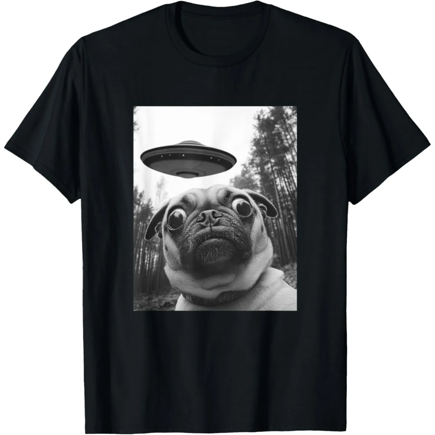 Retro Pug UFO Fun Pattern T-shirt, Humorous Street Style Short Sleeve Women Clothing Fashion Graphic T Shirts Summer Streetwear
