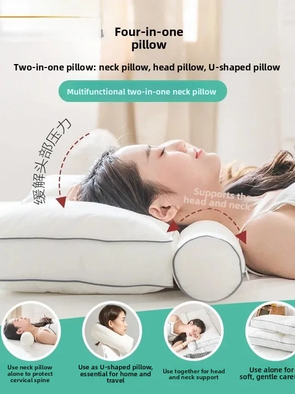 

ESIX One Joy Home Textile Cotton Latex Pillow Core Neck Support Rectangular Shaped Two-In-One round Cylinder Cotton Latex
