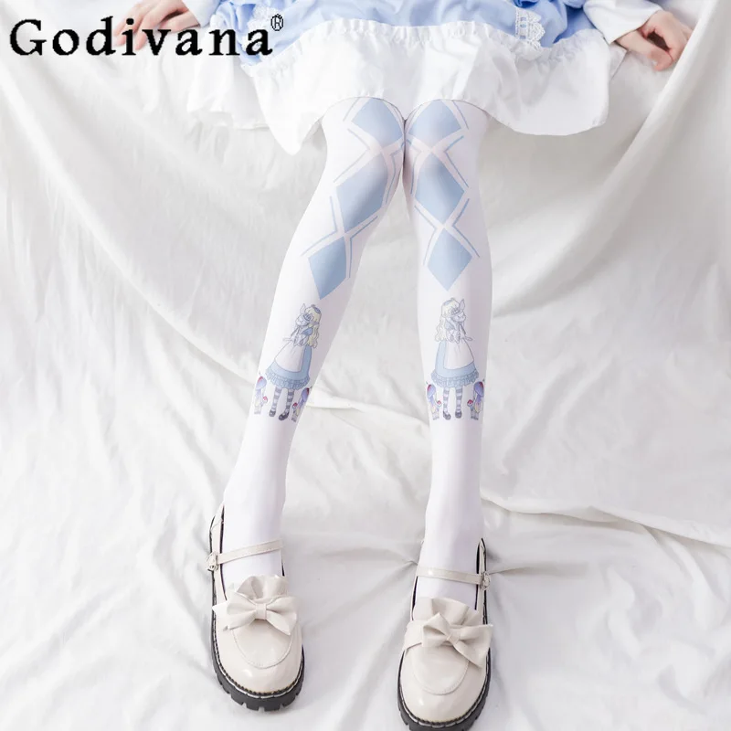 

Original Japanese Lolita Cartoon Print Tight Pantyhose Autumn Fashion Girly Cute Student JK Leggings Women White Sexy Stockings