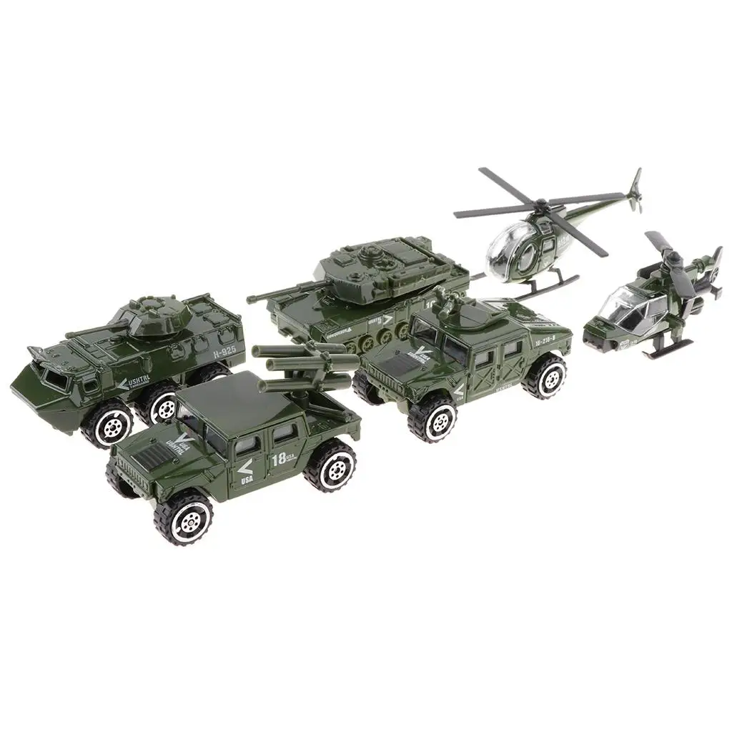 Set of 6pcs Assorted Army Vehicle Toy Cars Diecast Tank Model