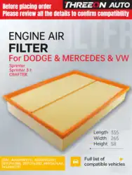 THREEON TOA4312/1 Air Filter For MERCEDES-BENZ SPRINTER B906 2009-2019 For VW CRAFTER 2006-2016 A0000902651 A0000903751