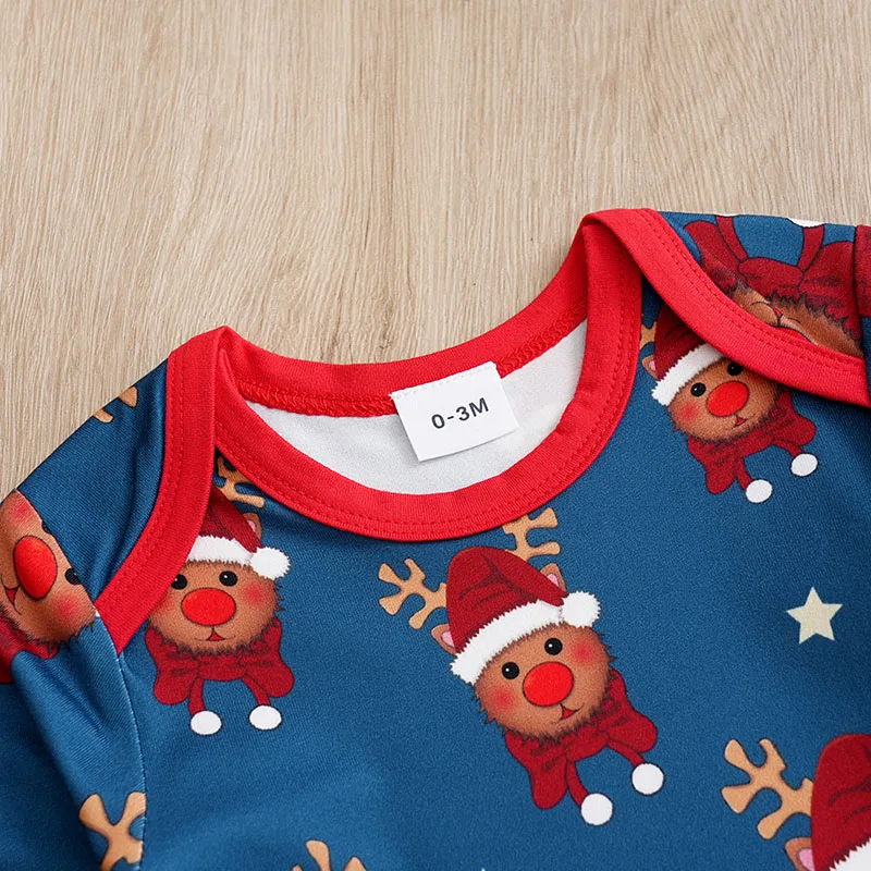 Christmas Reindeer Print Newborn Clothes Soft 0-18 Boys And Girls Spring And Autumn Long Sleeved Baby Triangle Jumpsuit