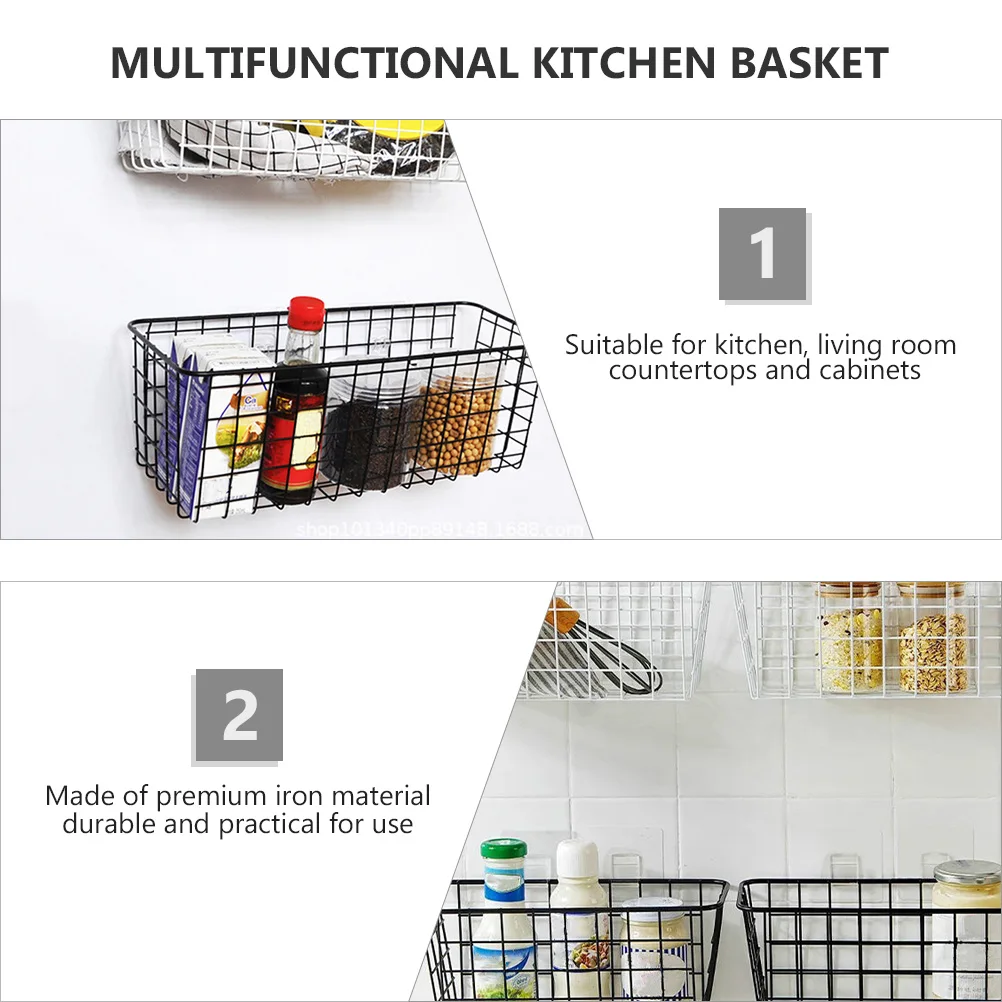 

2pcs Wall Mount Storage Baskets Iron Kitchen Organizers No Punch Installation For Kitchen Living Room Countertops