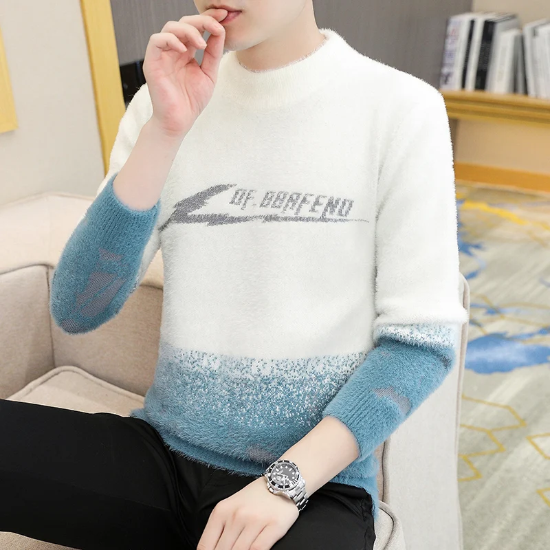 9 styles Thick Warm Sweater Youth Slim Fit Patterned Letter Autumn Jumper Fleece Padded Round Collar Streetwear Male Pullover